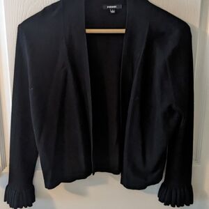 PREMISE Black Open Front Cardigan with Ruffled Cuffs